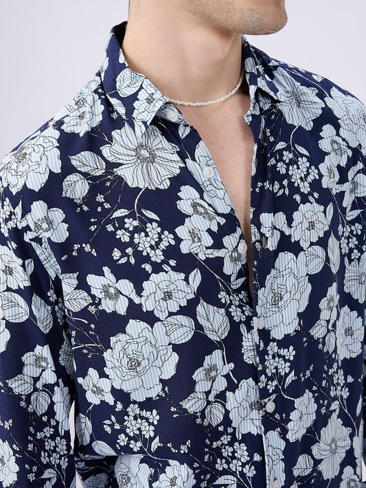 Navy Floral Escape Holiday Shirt