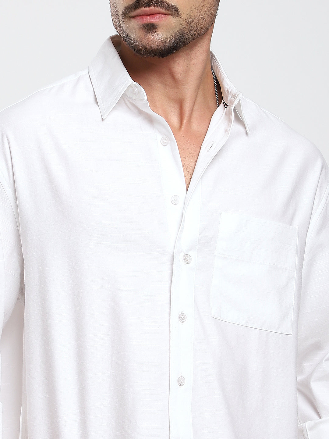 Pearl White Refined Slub Texture Oversized Crop Shirt
