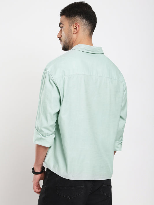 Pastel Green Slub Texture Oversized Crop Shirt