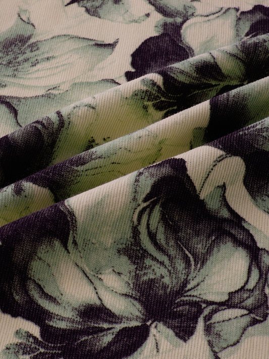 Nature Inspired Abstract Printed Double Pocket Corduroy Shirt