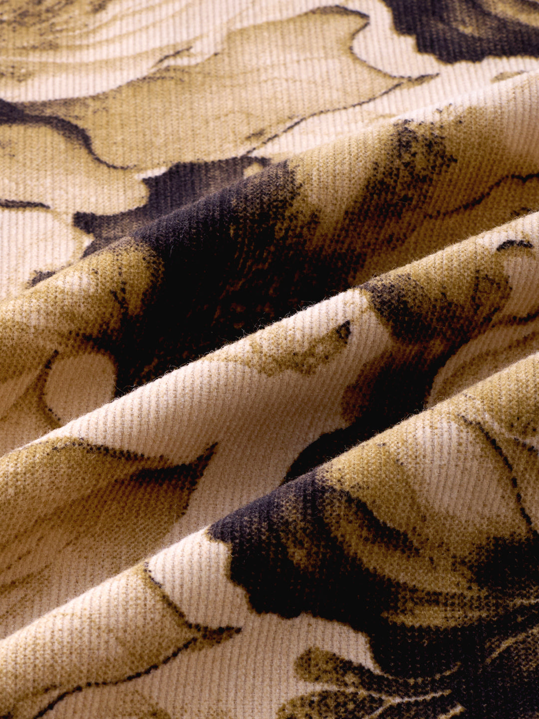 Rustic Beige Botanical Printed Double Pocket Corduroy Shirt