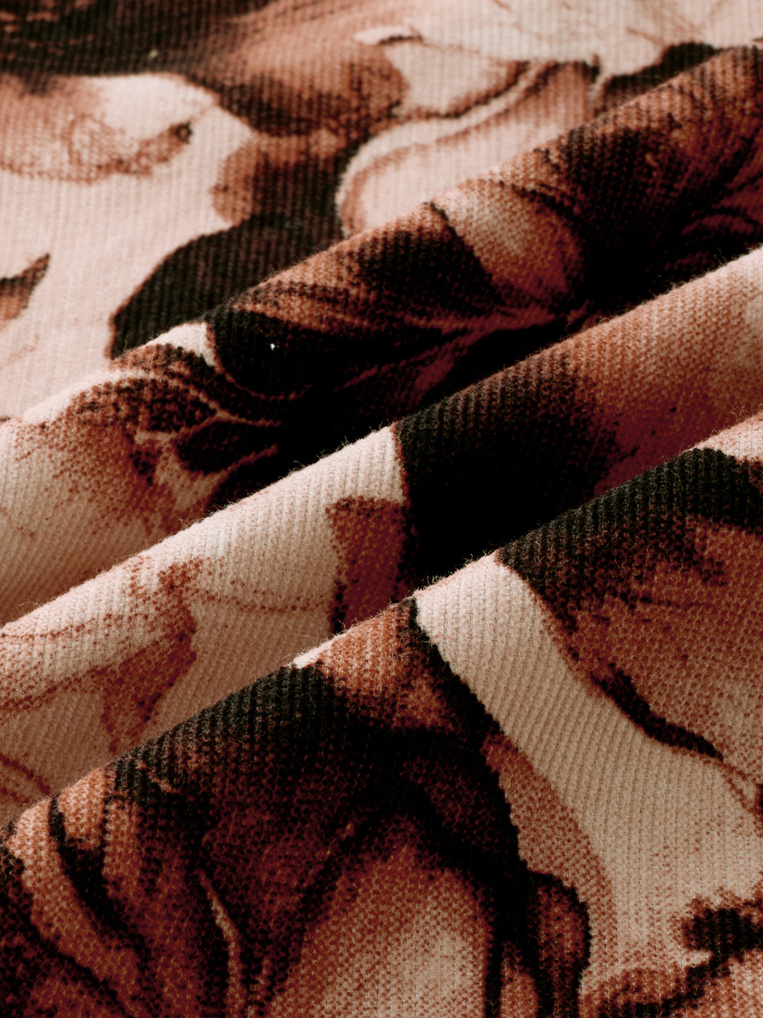 Burnt Orange Floral Printed Double Pocket Corduroy Shirt