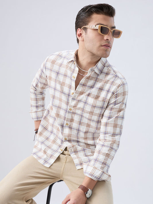 Desert Beige Vintage Corduroy Checks Shirt