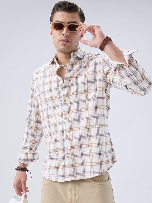 Desert Beige Vintage Corduroy Checks Shirt