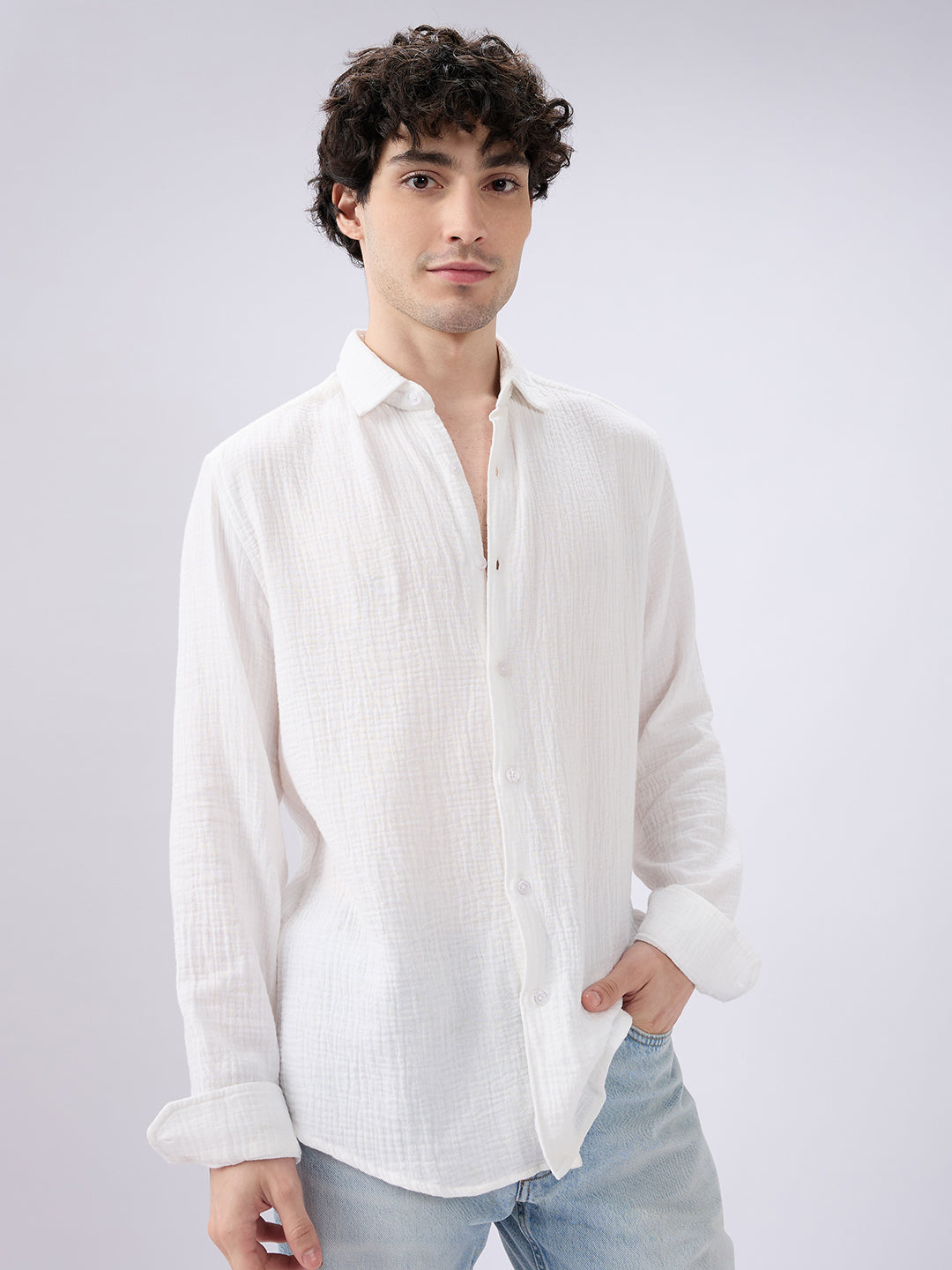 Elegant Cloud White Double Cloth Shirt