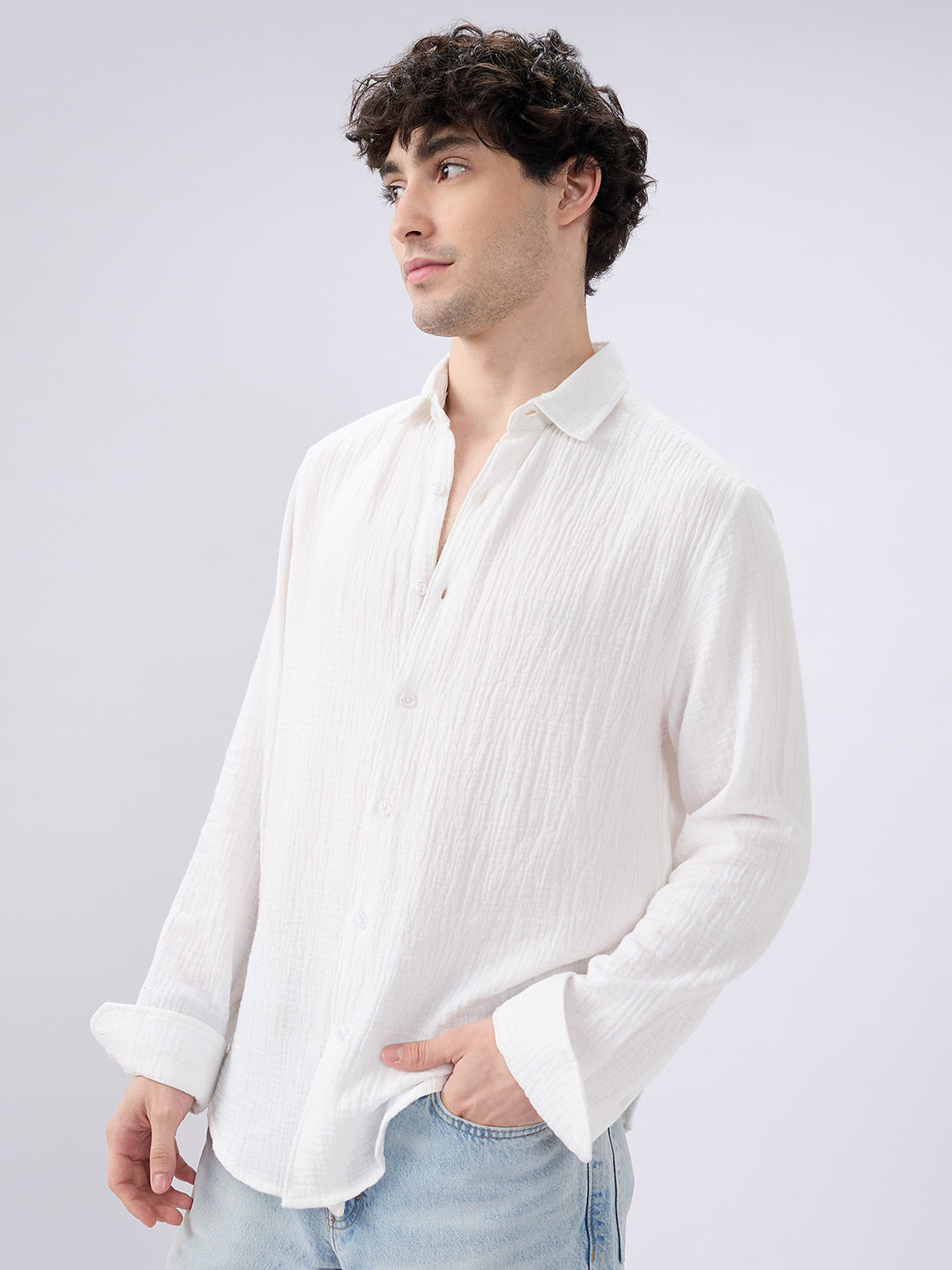 Elegant Cloud White Double Cloth Shirt