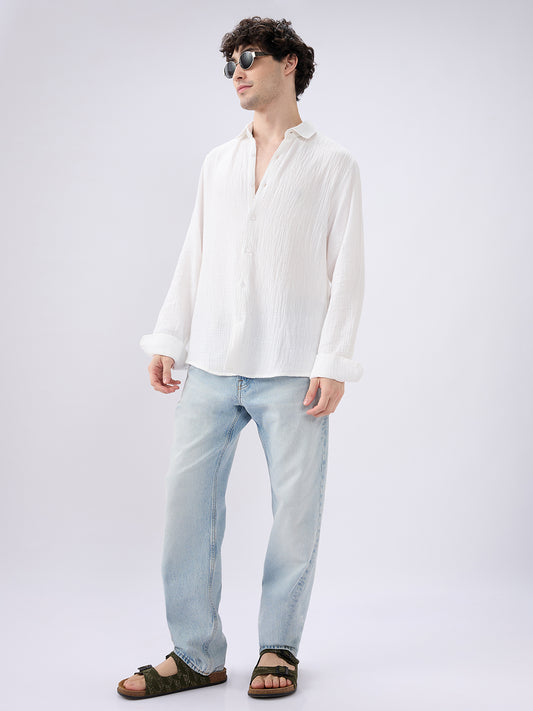 Elegant Cloud White Double Cloth Shirt