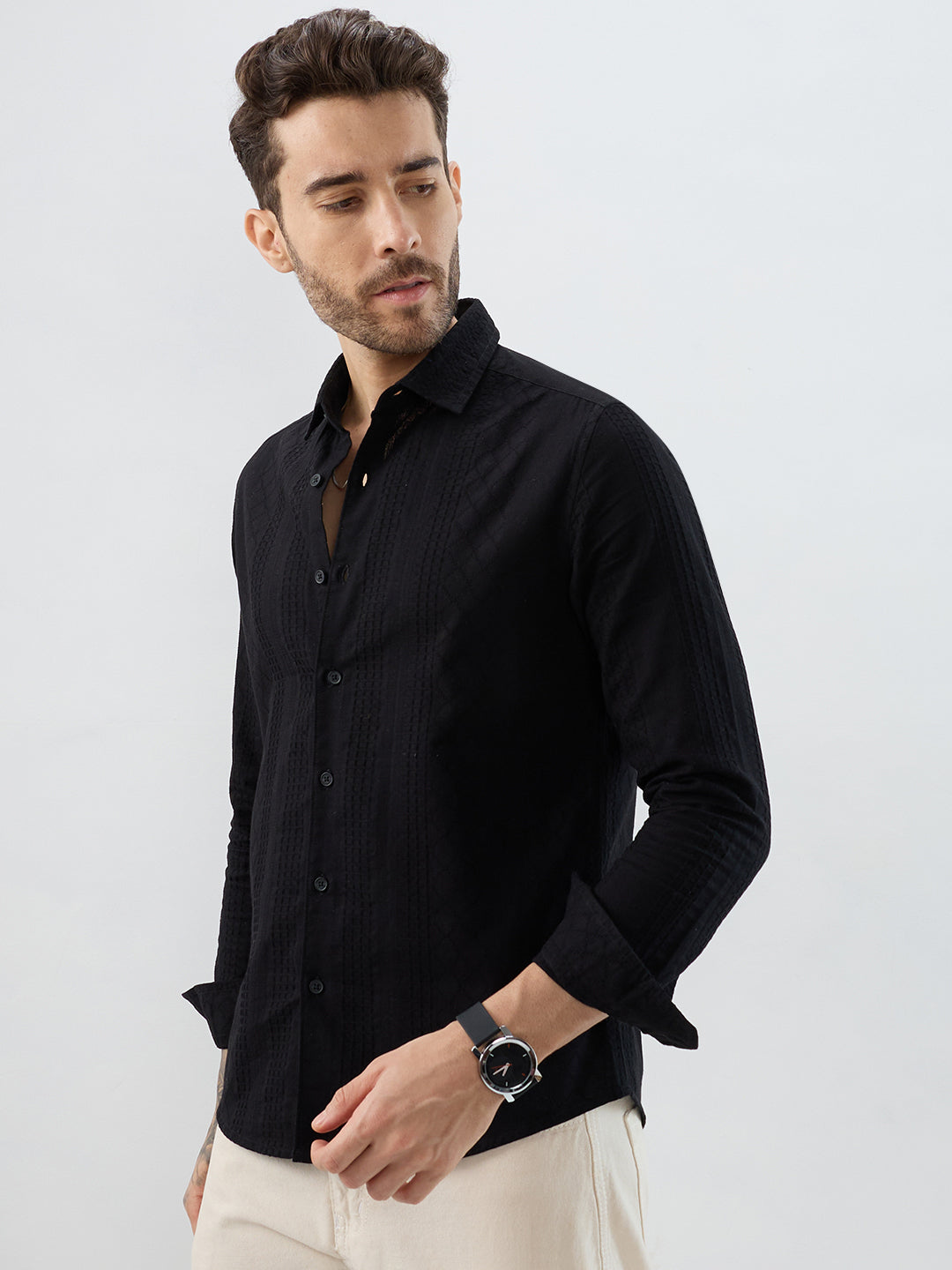 Onyx Black Refined Embroidered Shirt
