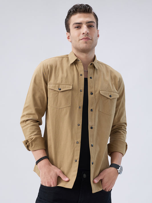 Elegant Khaki Voyager Twin Flap Pocket Overshirt