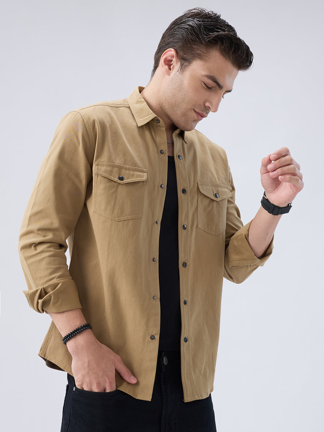 Elegant Khaki Voyager Twin Flap Pocket Overshirt