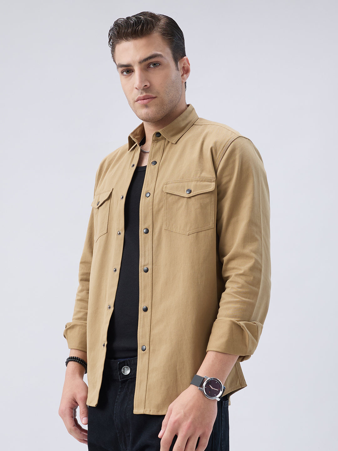 Elegant Khaki Voyager Twin Flap Pocket Overshirt