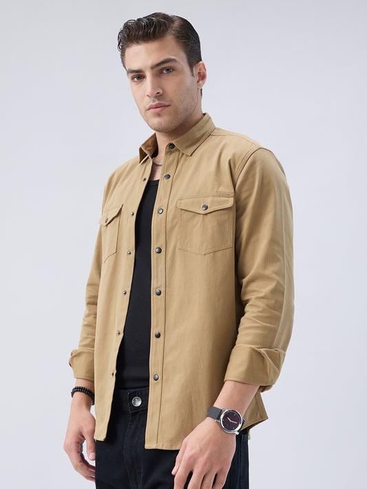 Elegant Khaki Voyager Twin Flap Pocket Overshirt