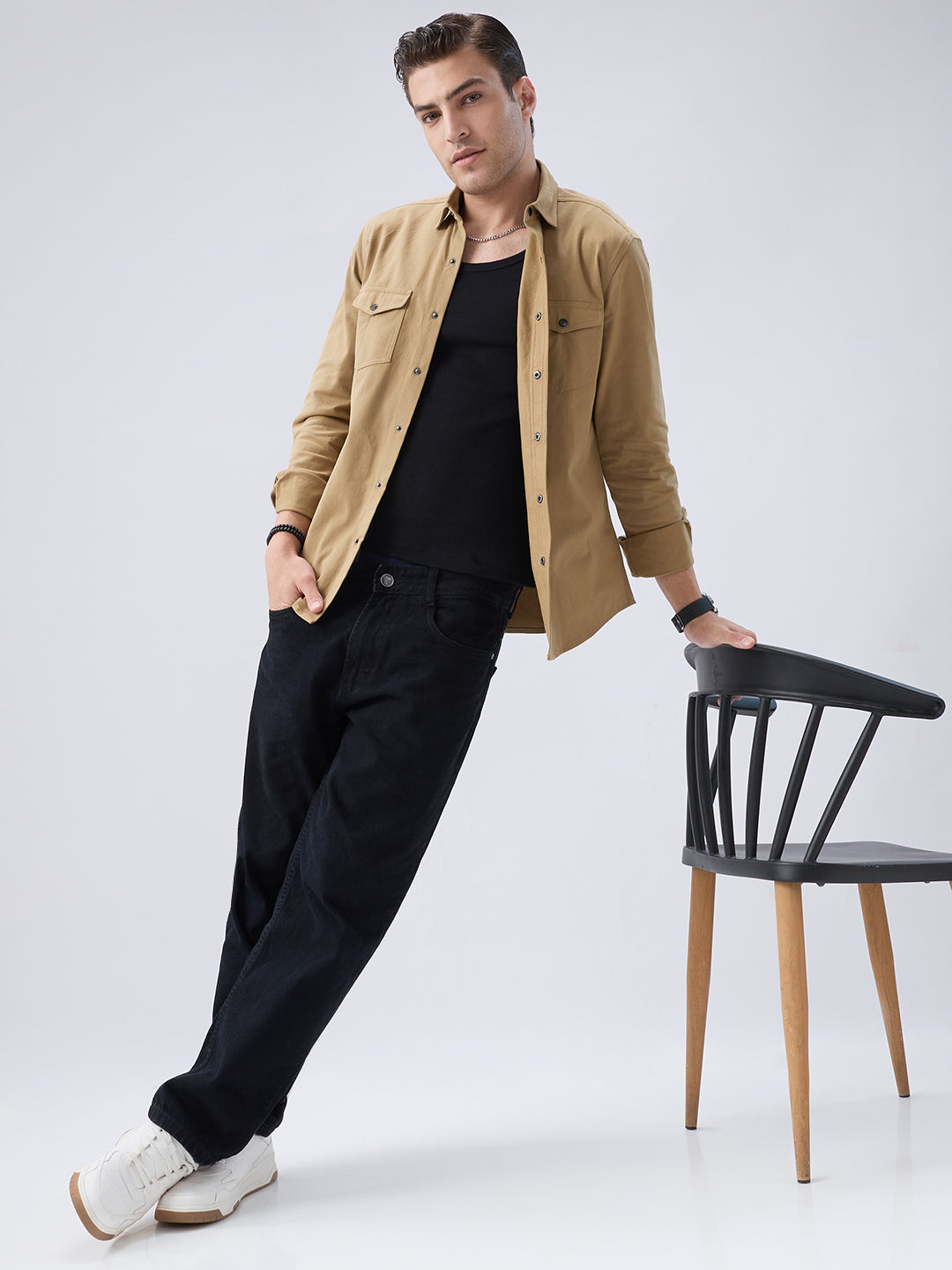 Elegant Khaki Voyager Twin Flap Pocket Overshirt