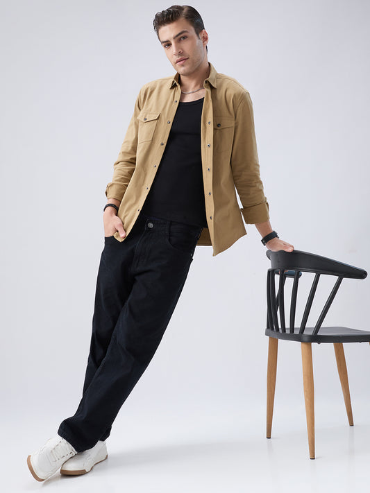 Elegant Khaki Voyager Twin Flap Pocket Overshirt