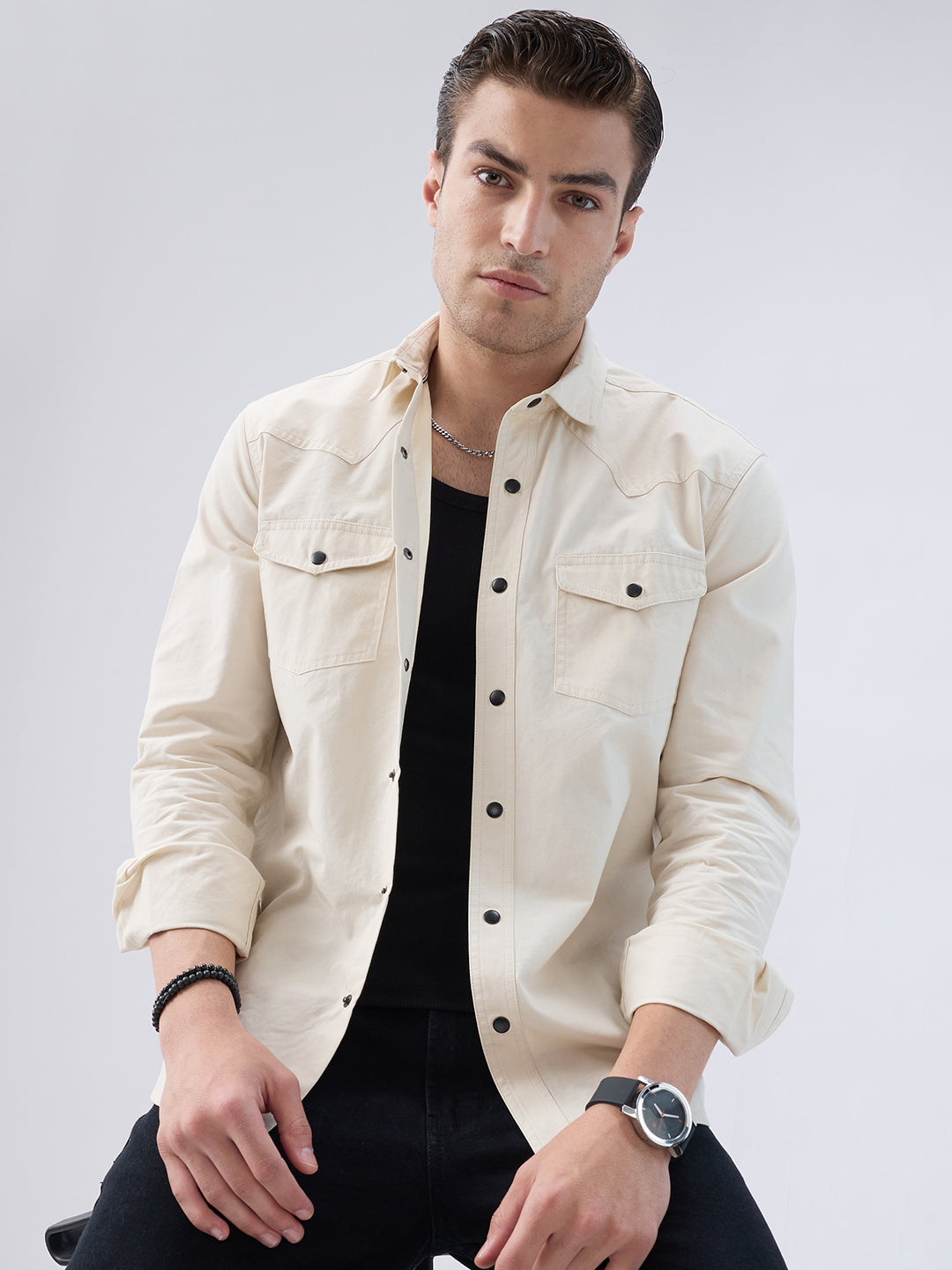 Vintage Cream Voyager Twin Flap Pocket Overshirt