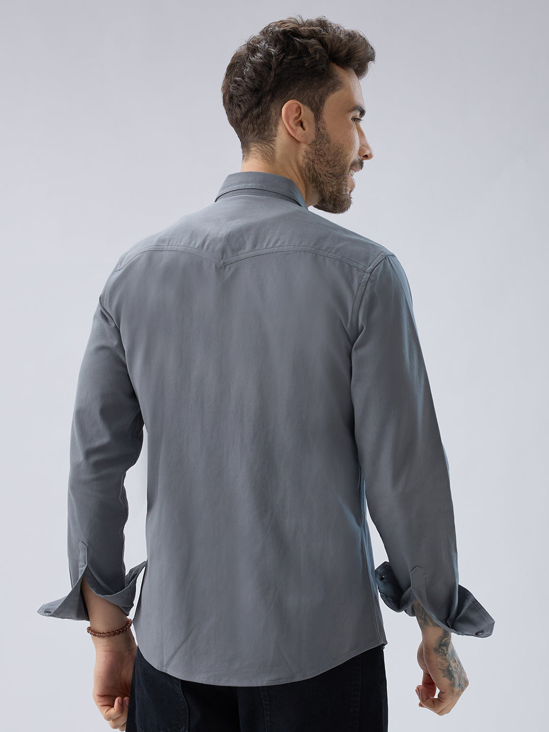 Solid Slate Grey Double Pocket Overshirt