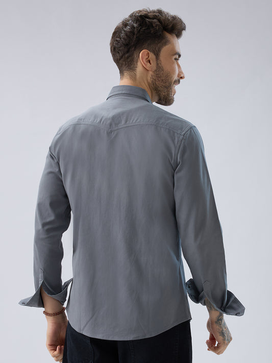 Solid Slate Grey Double Pocket Overshirt