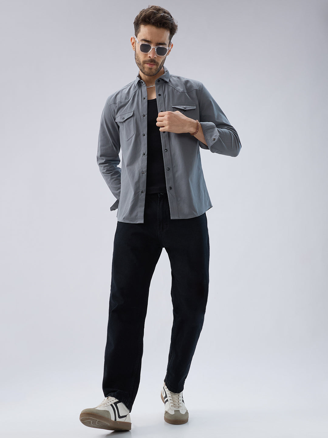 Solid Slate Grey Double Pocket Overshirt