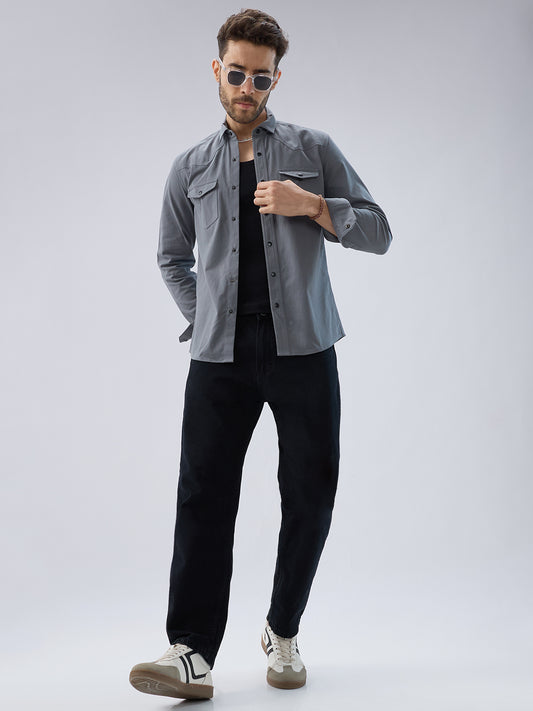 Solid Slate Grey Double Pocket Overshirt