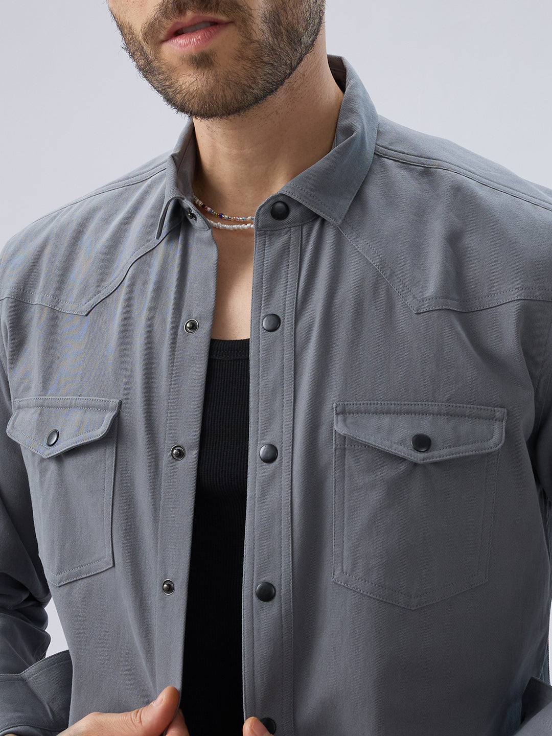 Solid Slate Grey Double Pocket Overshirt