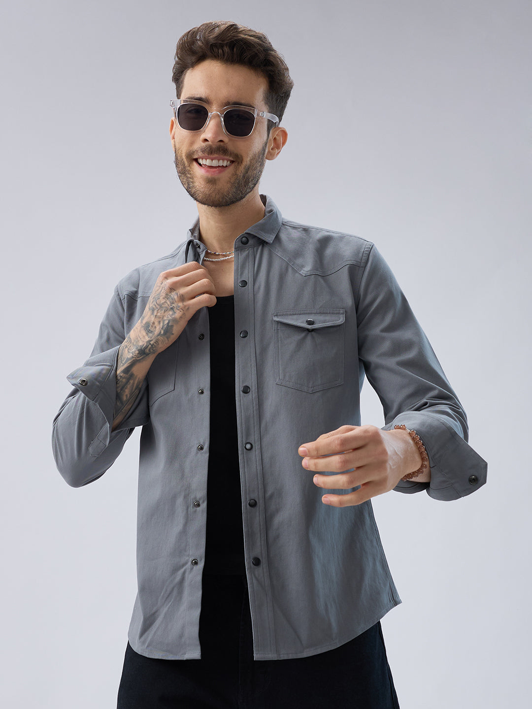 Solid Slate Grey Double Pocket Overshirt