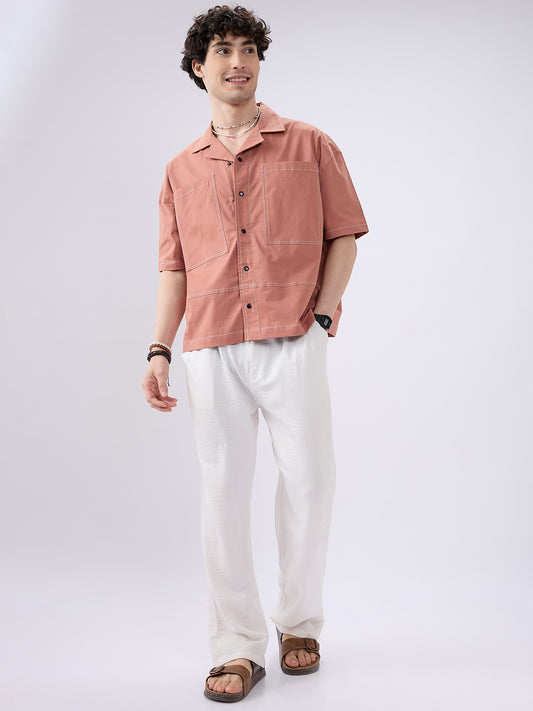 Georgia Peach Twin Pocket Oversized Crop Shirt