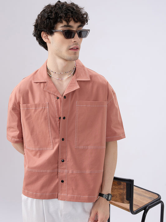 Georgia Peach Twin Pocket Oversized Crop Shirt