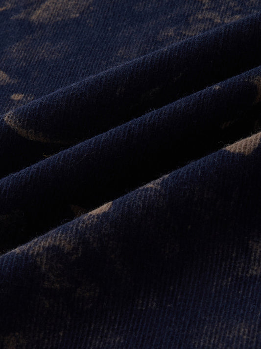 Navy Abstract Bloom Printed Flap Pocket Corduroy Shirt