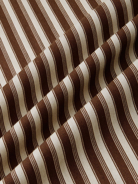 Desert Brown Contrast Striped Twin Pocket Oversized Crop Shirt