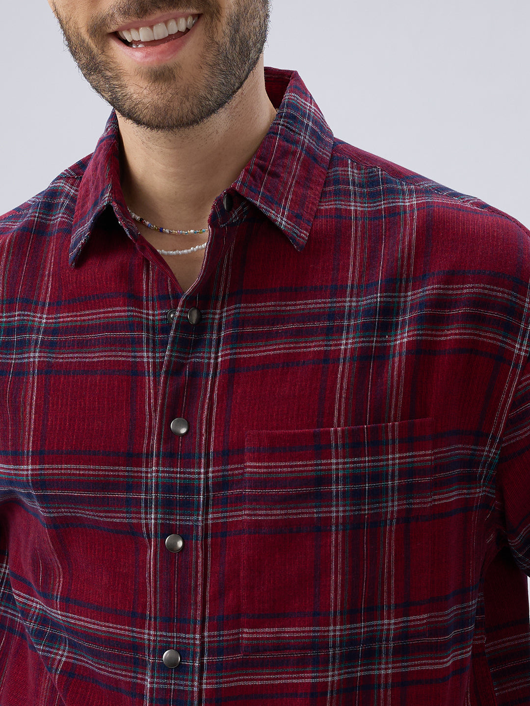 Blood Red Tartan Checks Boxy Fit Flannel Crop Shirt