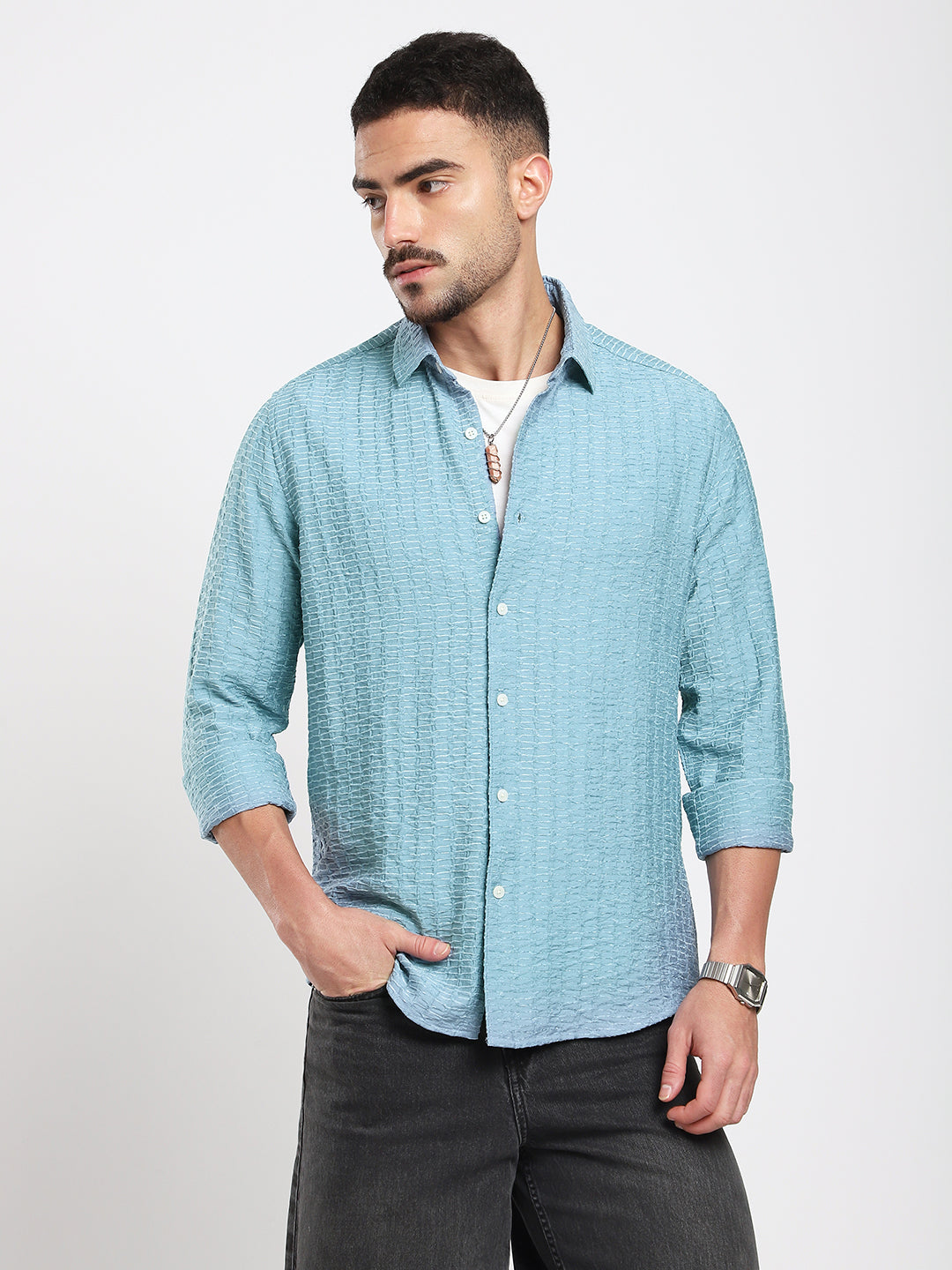 Crystal Wave Blue Horizontal Textured Shirt
