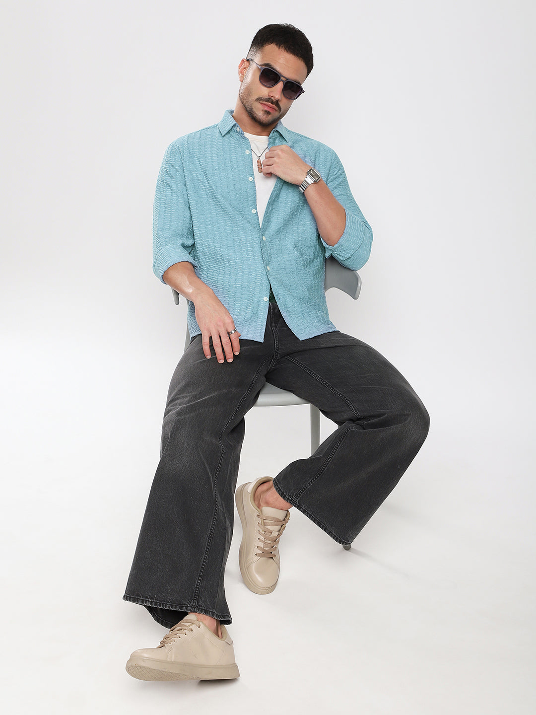 Crystal Wave Blue Horizontal Textured Shirt