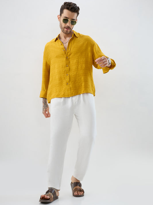 Sunlit Golden Aura Horizontal Textured Boxy Fit Crop Shirt