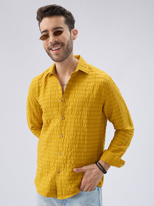 Sunlit Mustard Crinkled Jacquard Shirt