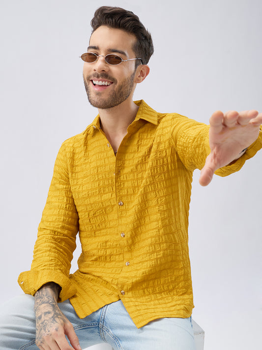 Sunlit Mustard Crinkled Jacquard Shirt
