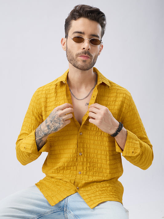 Sunlit Mustard Crinkled Jacquard Shirt