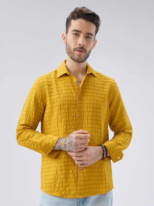 Sunlit Mustard Crinkled Jacquard Shirt
