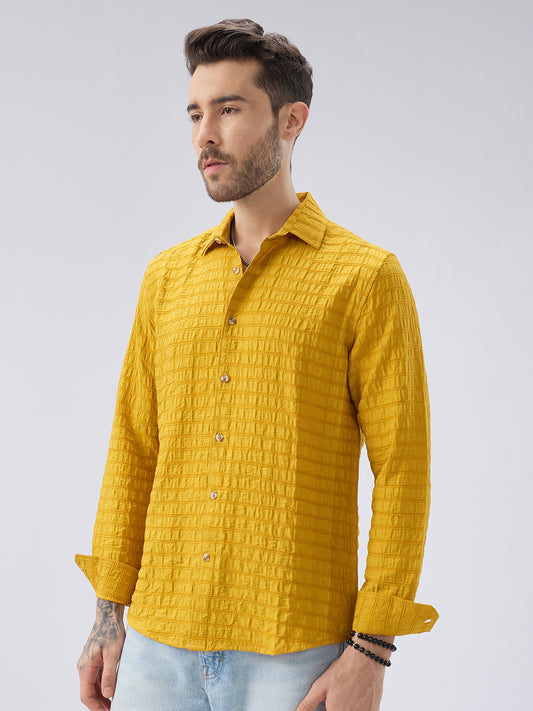 Sunlit Mustard Crinkled Jacquard Shirt