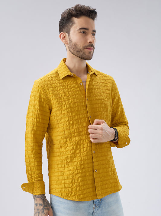 Sunlit Mustard Crinkled Jacquard Shirt