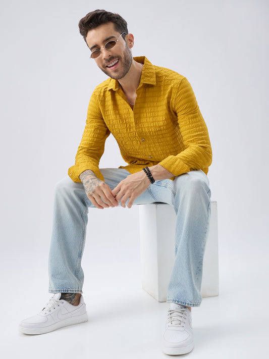 Sunlit Mustard Crinkled Jacquard Shirt