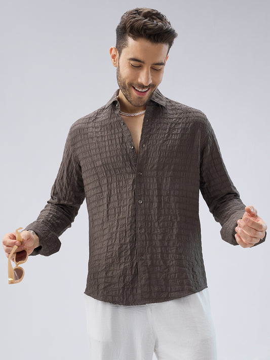 Ash Grey Striped Textured Crinkled Shirt