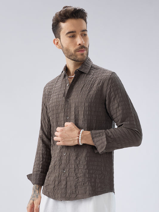 Ash Grey Striped Textured Crinkled Shirt
