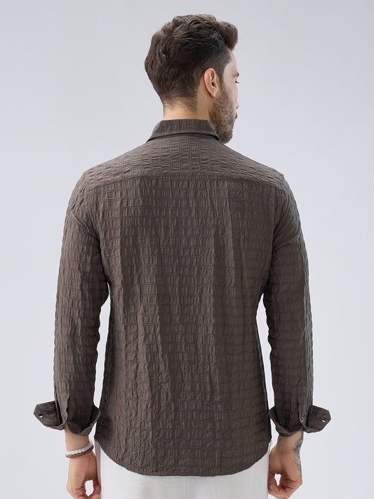 Ash Grey Striped Textured Crinkled Shirt