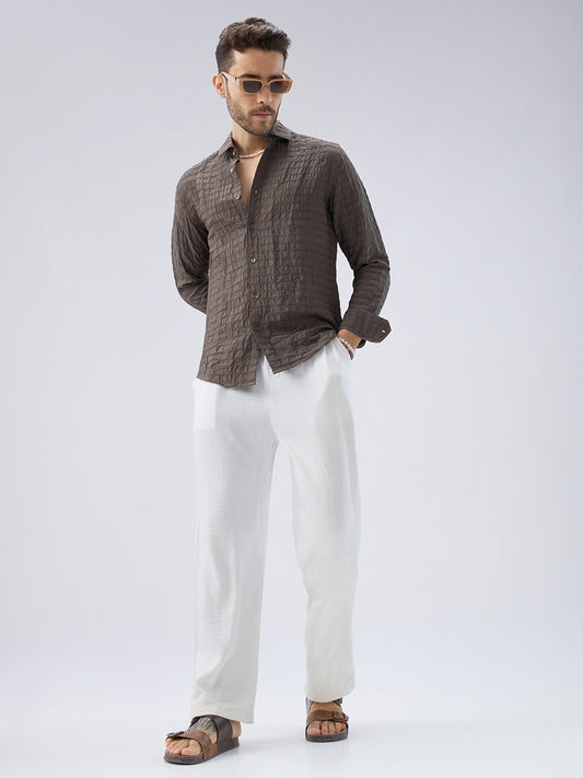 Ash Grey Striped Textured Crinkled Shirt