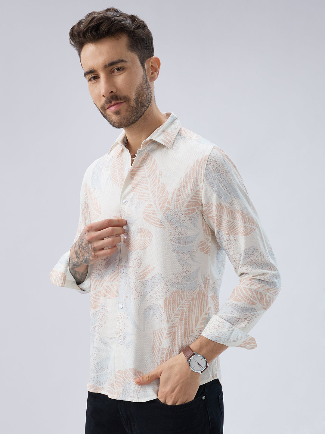 Tropical Escape Off-White Printed Shirt