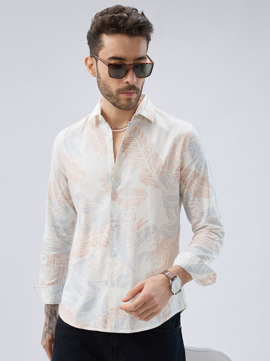 Tropical Escape Off-White Printed Shirt
