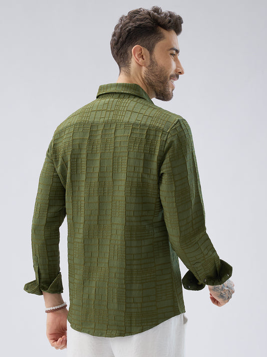 Moss Green Architectural Jacquard Weave Shirt