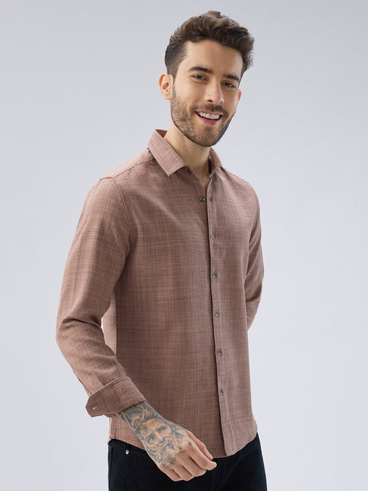 Walnut Brown Subtle Weave Textured Shirt