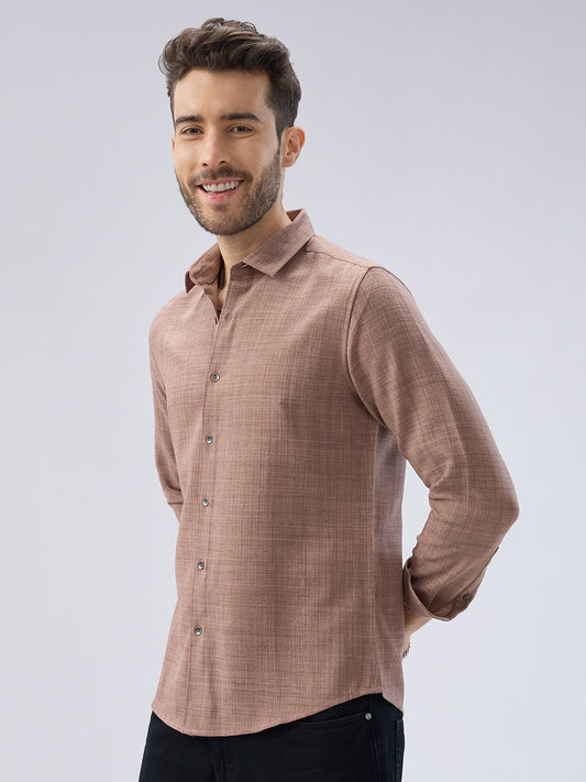 Walnut Brown Subtle Weave Textured Shirt
