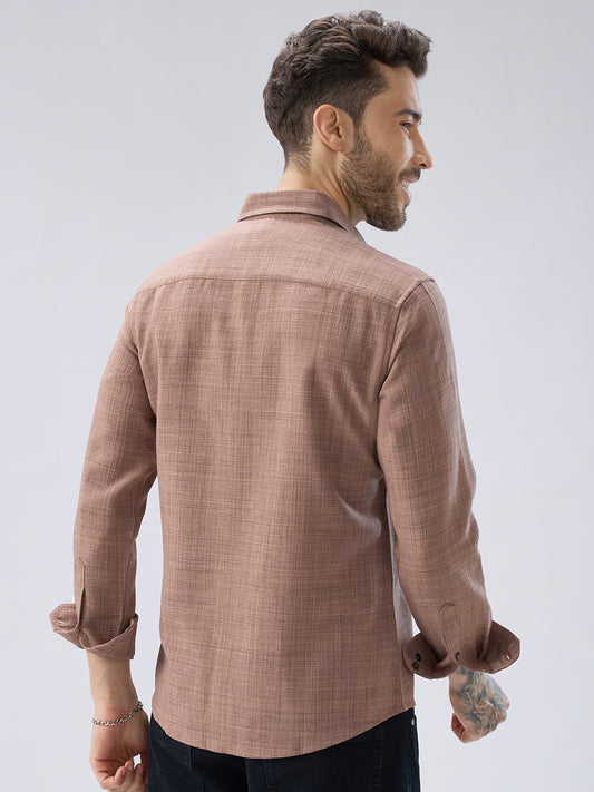 Walnut Brown Subtle Weave Textured Shirt
